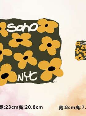 潮牌SOHO花朵方框nyc图案烫画贴时尚印花衣服热转印白墨贴纸