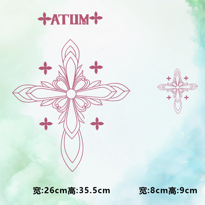 烫画图案新款ATUM十字架花纹烫画贴印花衣服热转印白墨烫画布贴