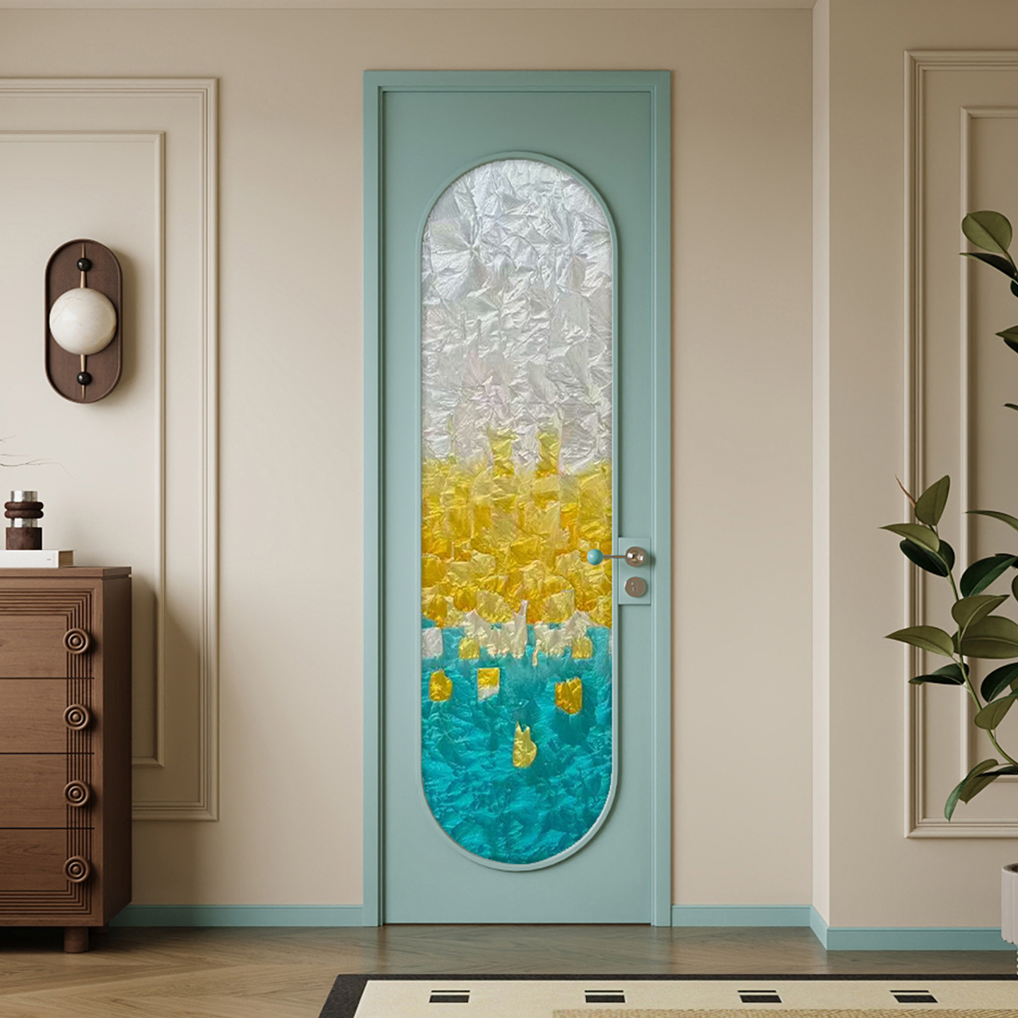 法式复古卫生间厕所门钛镁合金浴室洗手间珐琅彩玻璃平开门定制