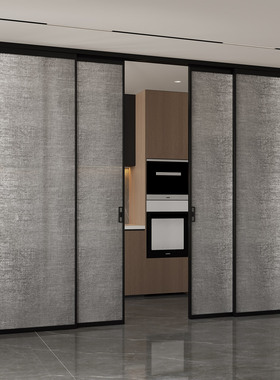 定制厨房推拉门室内阳台三联动法式复古玻璃门家用隔断吊轨平移门