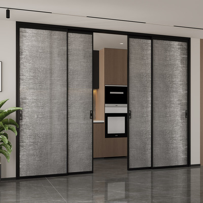 定制厨房推拉门室内阳台三联动法式复古玻璃门家用隔断吊轨平移门