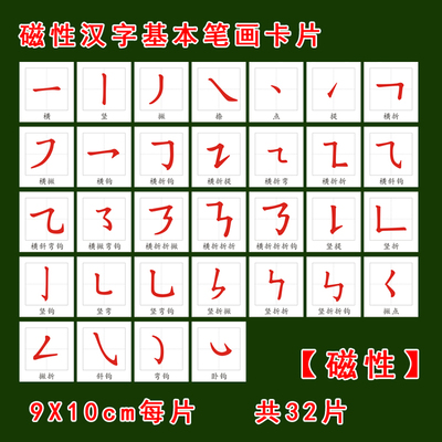 磁性汉字基本笔画划偏旁部首识字卡片挂图冰箱贴吸磁幼儿小学早教