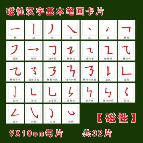 磁性汉字基本笔画划偏旁部首识字卡片挂图冰箱贴吸磁幼儿小学早教