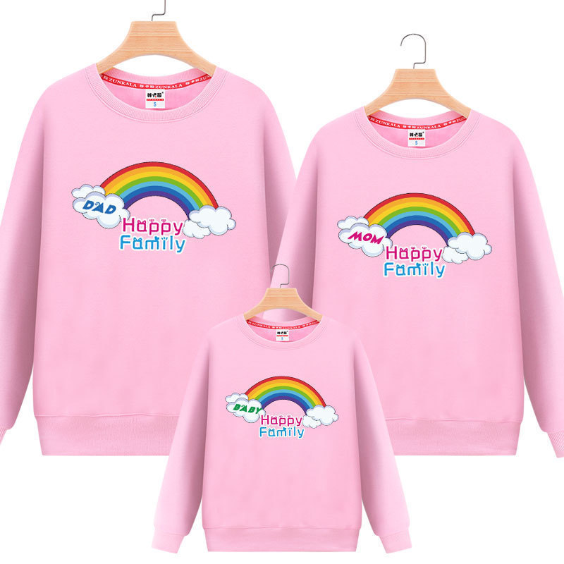 2025秋冬新款亲子装洋气母女装一家三口加绒加厚彩虹卫衣时尚外套