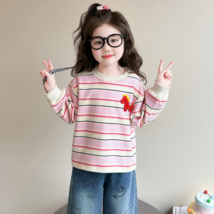 女童卫衣春秋薄款小女孩条纹T恤儿童纯棉女宝宝春秋长袖上衣韩版