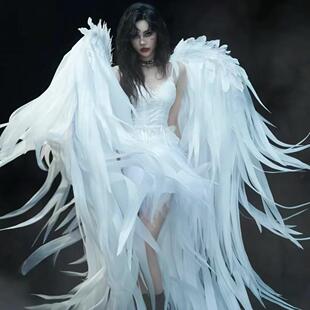 白色大号仿真羽毛天使翅膀酒吧驻唱歌手仙女摇滚天使写真杂志拍照