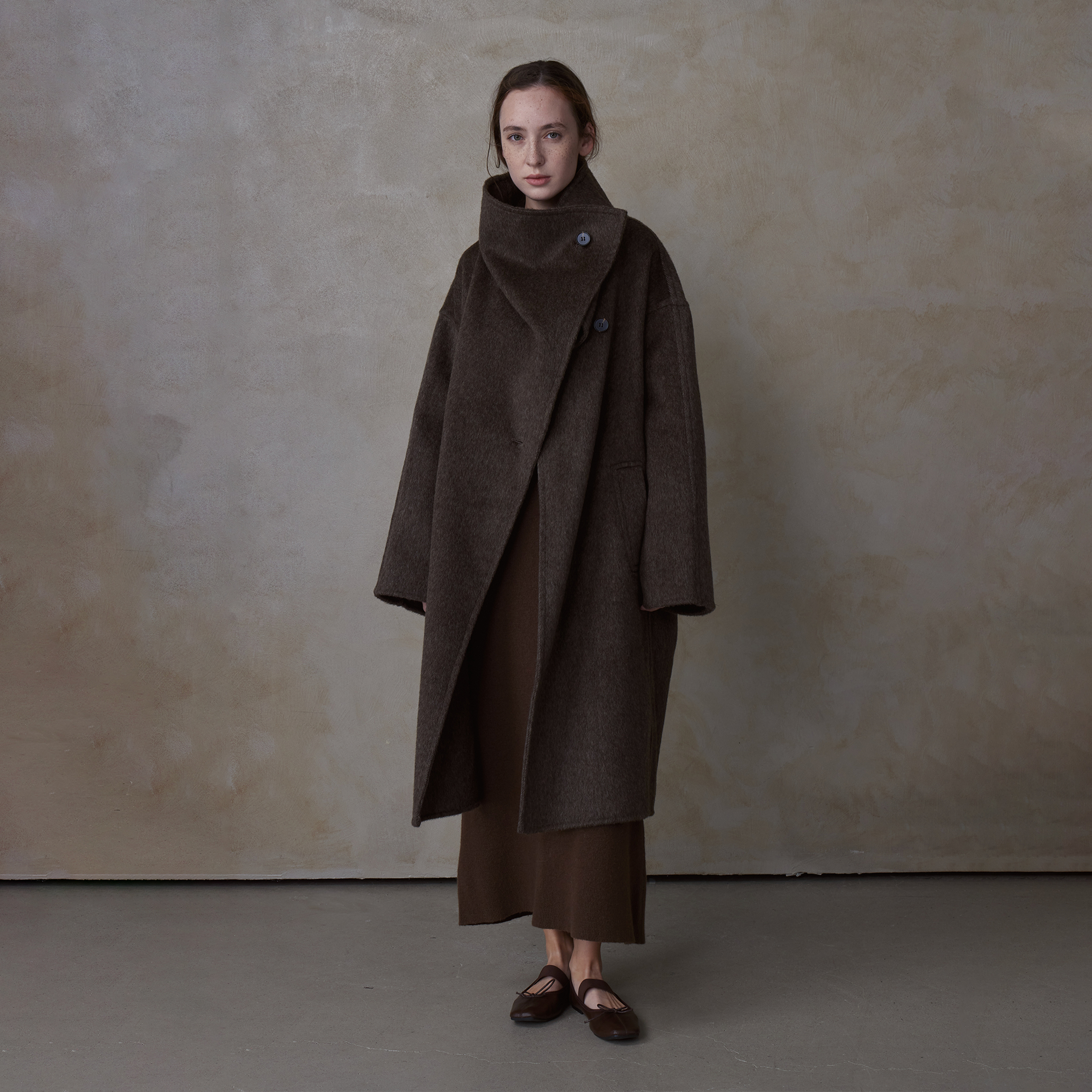 NOEND 24AW 高克重一件过冬荡领立领多种穿搭长款羊毛大衣外套