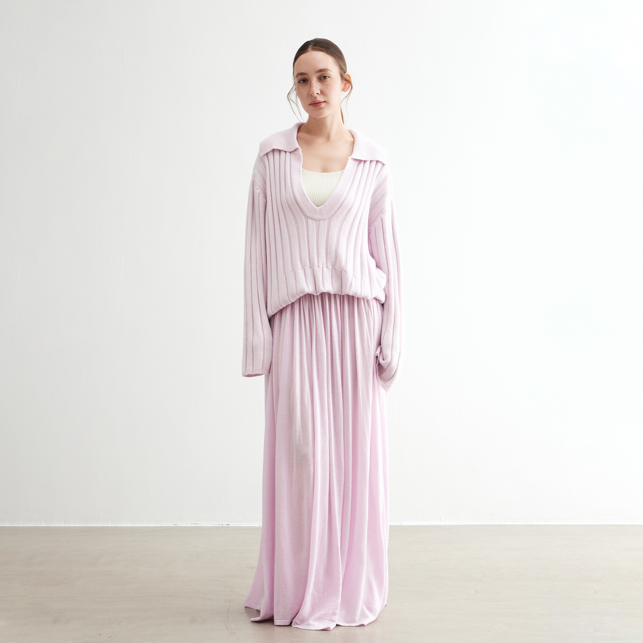 NOEND2024年秋冬新款深v领羊毛混纺女装针织衫羊毛裙套装