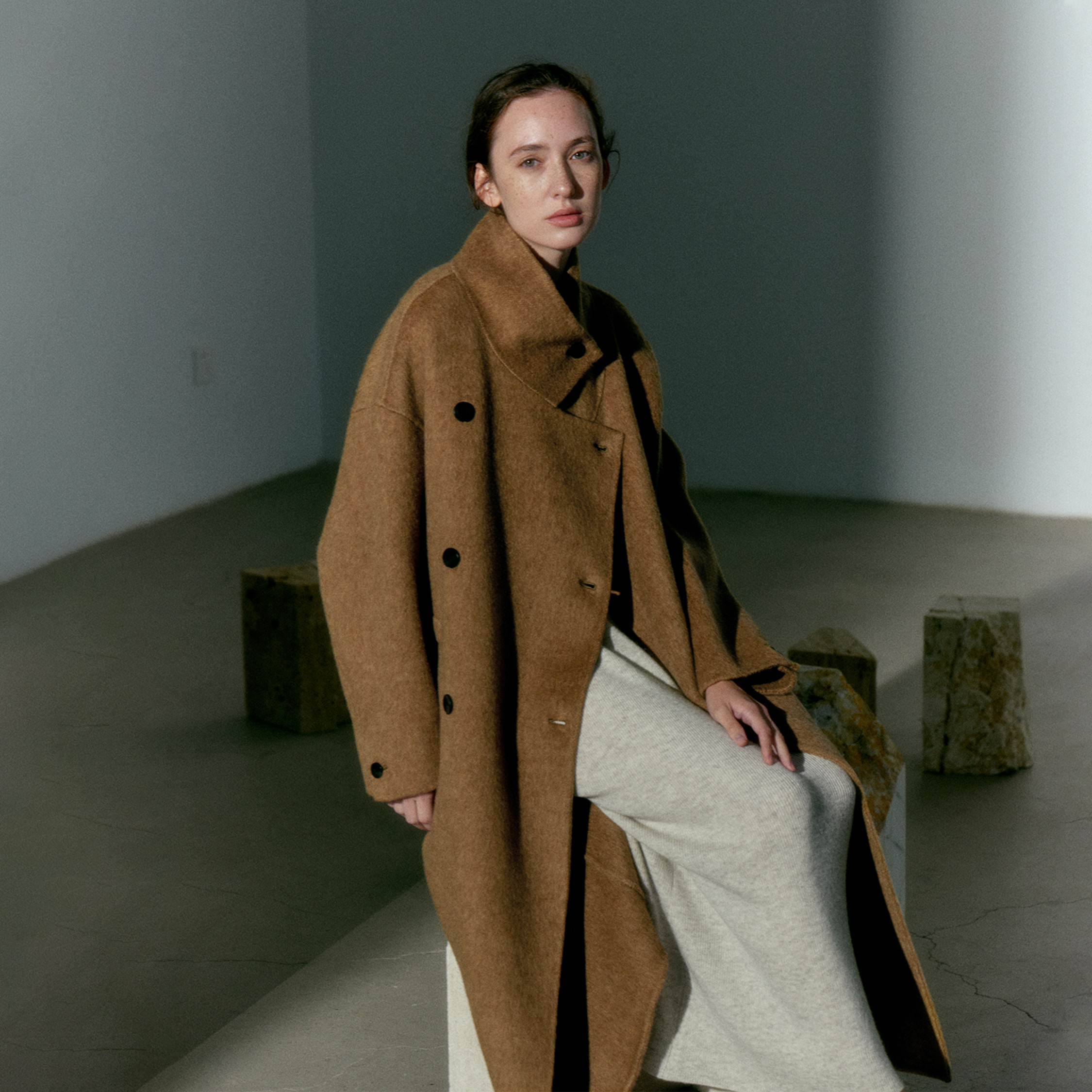 NOEND 24AW 高定牦牛绒蚕丝羊毛高克重厚羊毛长款立领大衣外套