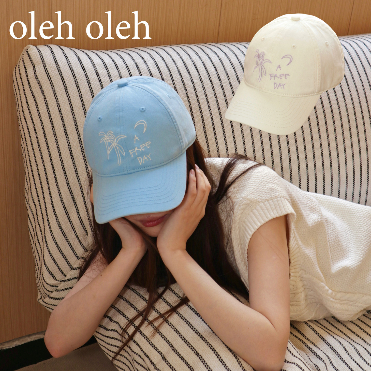 oleholeh原创手绘椰子树软顶鸭舌帽立体刺多色休闲百搭绣棒球帽
