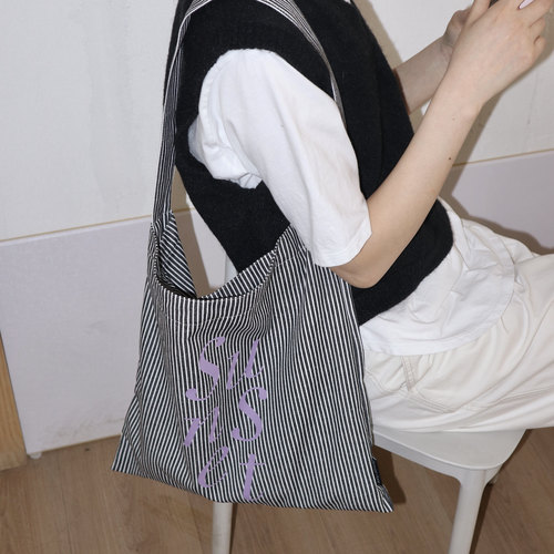 日落公园条纹撞色单肩松弛帆布包