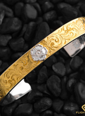 日本正品LaKey金银唐草樱花点银平打手镯男女日本手工银饰情侣镯