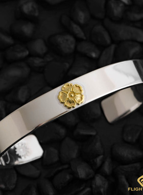 日本正品LaKey樱花点金平打手镯情侣手镯男女日本手工银饰925纯银