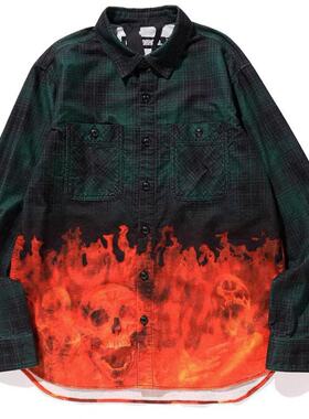 NEIGHBORHOOD x VLONE C-SHIRT.LS 衬衫格子 秋冬 涂鸦火焰男长袖