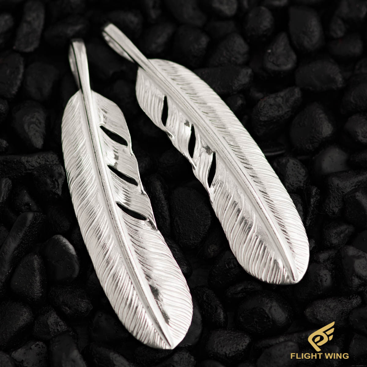 日本正品lakey全银素羽毛xl特大羽毛项链吊坠男女日本手工银饰