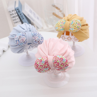 新生儿婴儿春秋遮脑门心帽子卤门3个月女宝宝护卤门印度胎帽秋款6