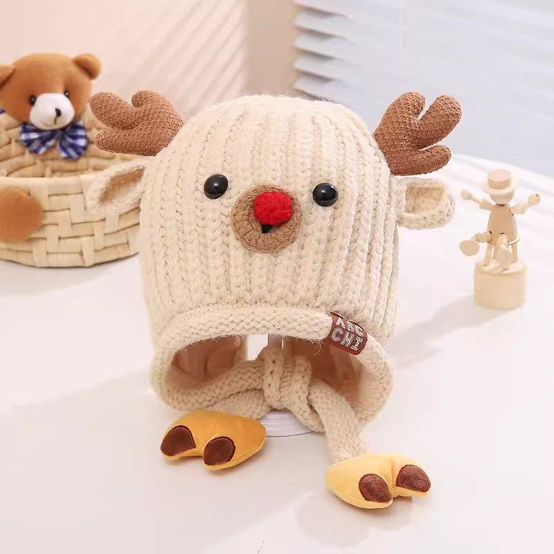 冬季麋鹿造型护耳帽男孩女童