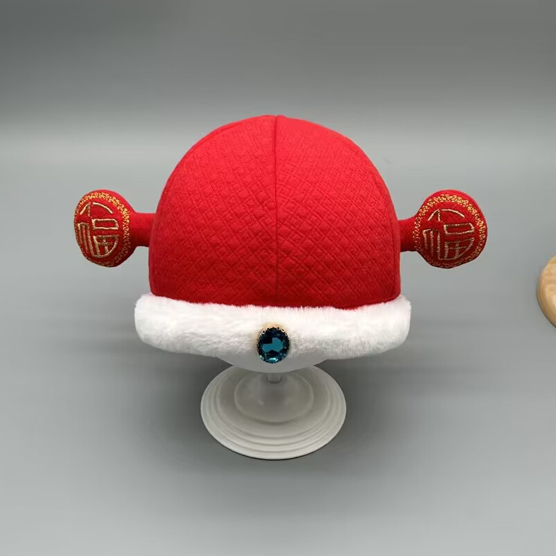 宝宝红色新年秋冬保暖防风瓜皮帽