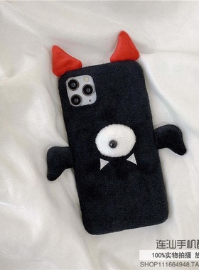 秋冬款毛茸茸小怪兽黑色Civi5/4pro/3手机壳适用小米17/15/14/13男女款K70e/k90毛绒k80红米Note15pro/14/13t