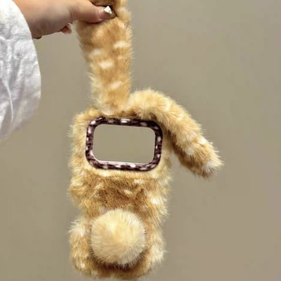 秋冬款y78m小鹿波点毛绒y77毛茸茸vivoy37兔子y36i/IQOO15/13/12/IQOONEO11/10/9s pro+7se手机壳iqooz9x/z8x