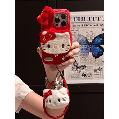 秋冬季hello kitty毛绒oppofindx8pro/7/6/5手机壳gt6/neo5se适用realme13pro+/12/11/10s真我v60s带手绳v50s