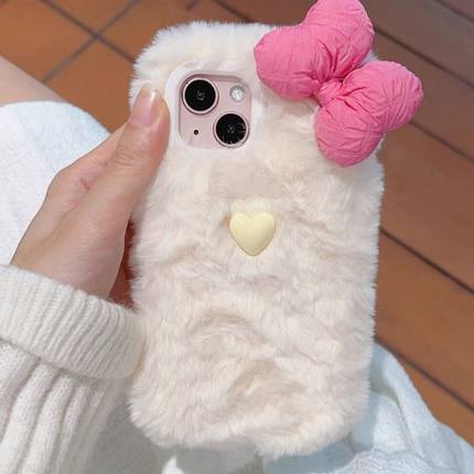 毛绒秋冬季爱心蝴蝶结y500女可爱y50m/vivoX300pro/X200/X100s/y300Y200i手机壳vivo s50promini/s30/S20/S19