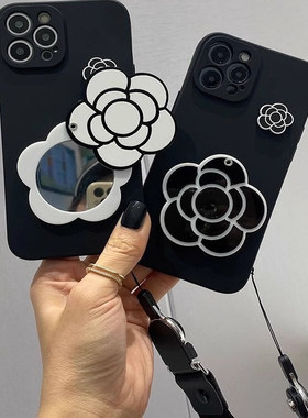 小香风山茶花镜子y77带挂绳y78m套y37女vivo y36i/IQOO13/12/11s/IQOONEO10/9s pro+7se/6手机壳iqoo z9x/z8x