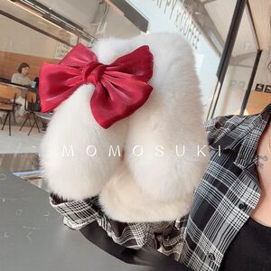 毛茸茸白色兔子保暖手y200i秋冬Y11毛绒vivo y100i手机壳适用IQOO13/12pro/11S/10/z7i/NEO8pro可爱IQOOz9x女