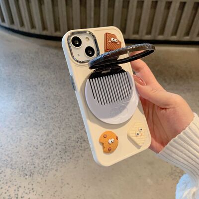 立体饼干镜子带梳子15女款创意12mini苹果14plus适用iPhone17promax/16pro手机壳1+13/12/11一加ace5pro/3v/2
