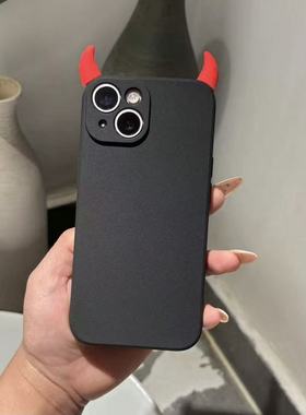 个性小恶魔角黑色耐脏y500男女款y50m/vivo X300pro/X200/X100s/y300Y200i手机壳vivos50promini/s30/S20/S19