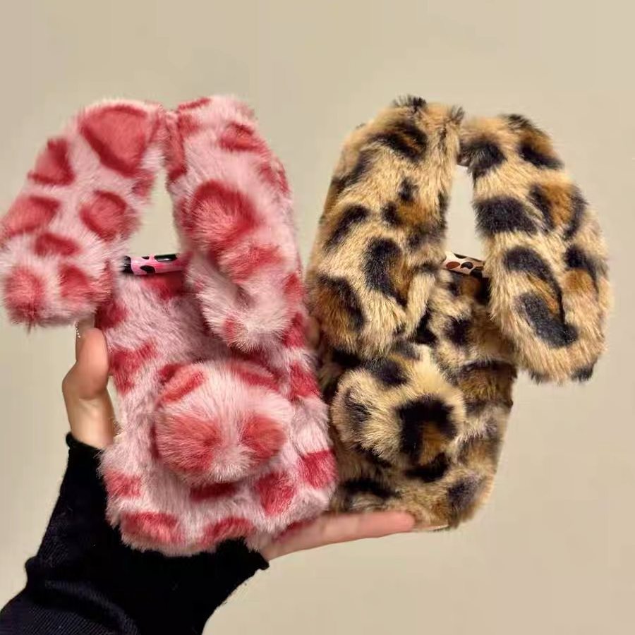 防冻保暖手豹纹秋冬季毛绒兔子A6PRO/a5女a3/a2m女OPPOFindx9/8s+/7ultra/6pro套OPPO Reno15pro/14/k13/k12x