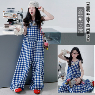 格子背带裤 宽松洋气阔腿裤 夏季 儿童女孩韩版 子 2026新款 女童经典