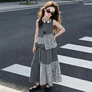 女童夏装 2026新款 中大童韩范T恤短袖 洋气半身裙两件套 套装