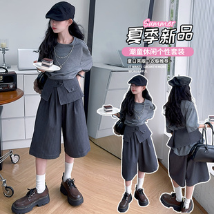 五分褲 兒童2025新款 女童短褲 屁簾工裝 寬松休閑褲 夏季 子中大童夏裝