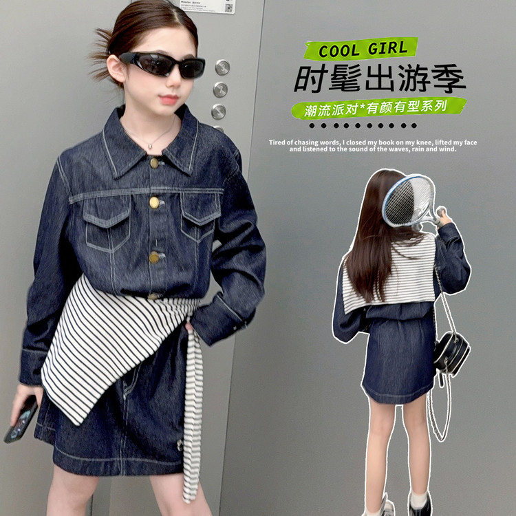 女童秋装牛仔连衣裙儿童春秋款长袖裙子小女孩早秋韩版时髦公主裙