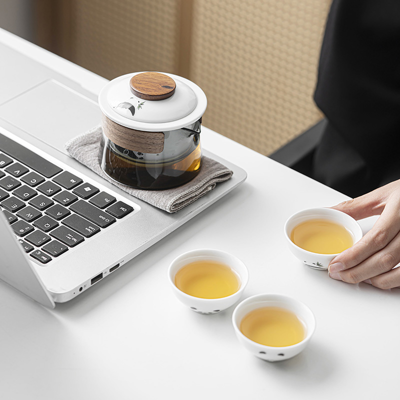 领艺手绘熊猫旅行茶具套装家用车载便携功夫泡茶壶户外快客杯