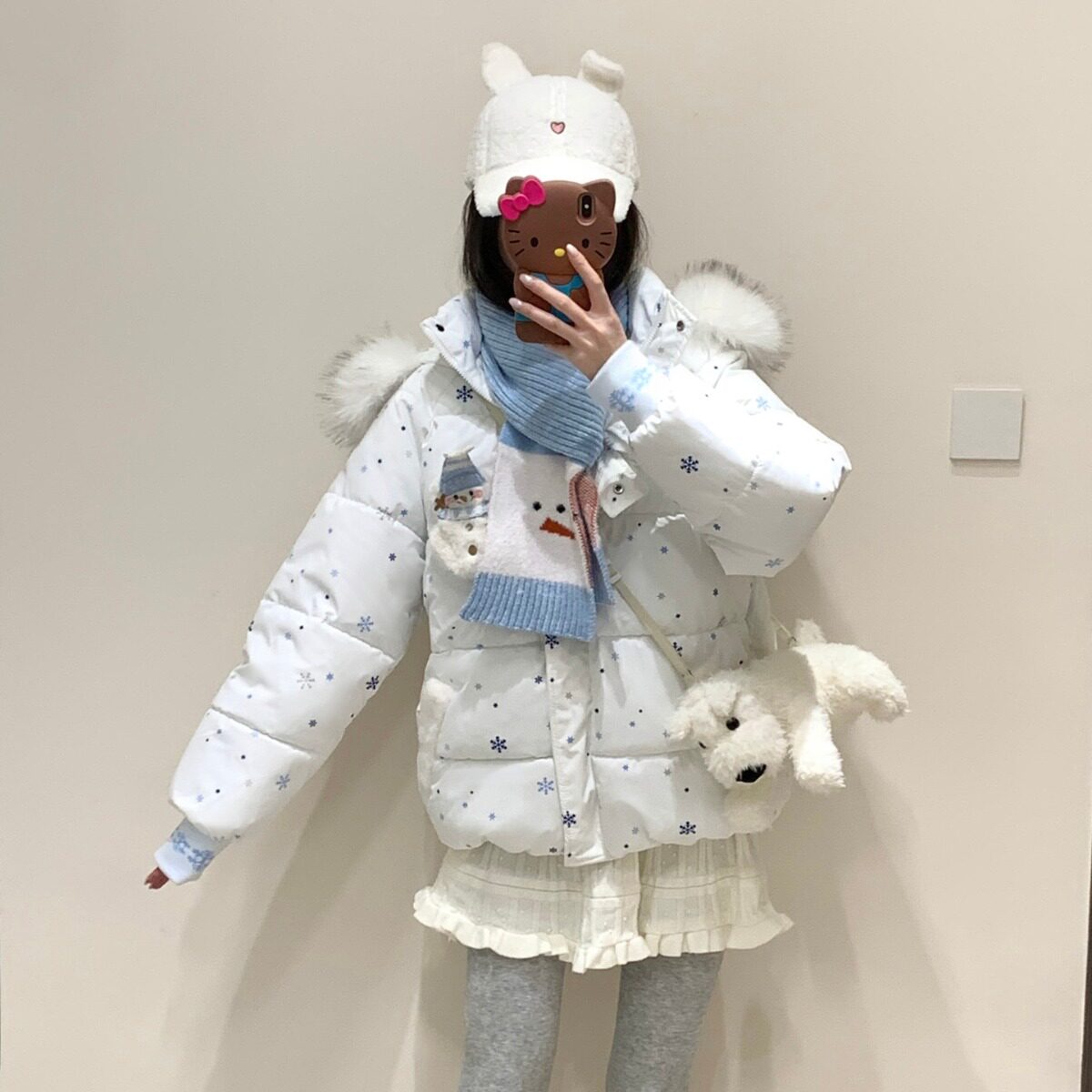 甜美满冬季印宽松面包服新款韩版外套棉服设计感学院风女