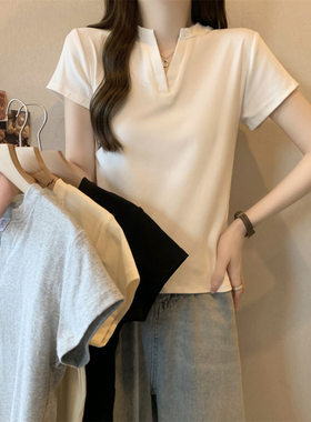 2026夏季女装韩版新款正肩纯色修身V领上衣短袖T恤女一件代发跨境