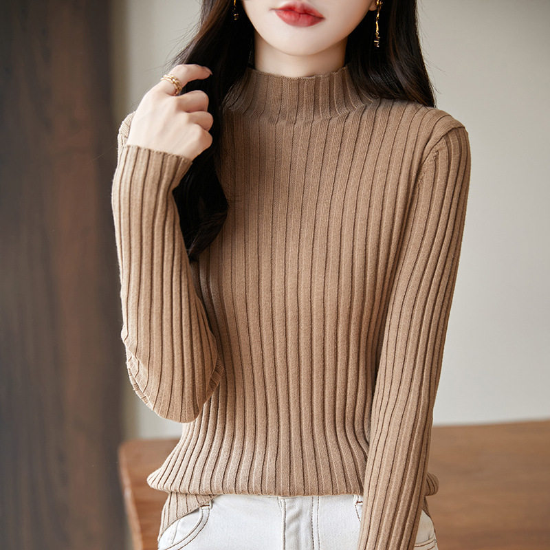 半高领纯棉修身打底毛衣女秋冬
