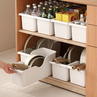 日式地柜收纳盒厨房锅盖置物架塑料锅具收纳架抽屉式整理储物筐