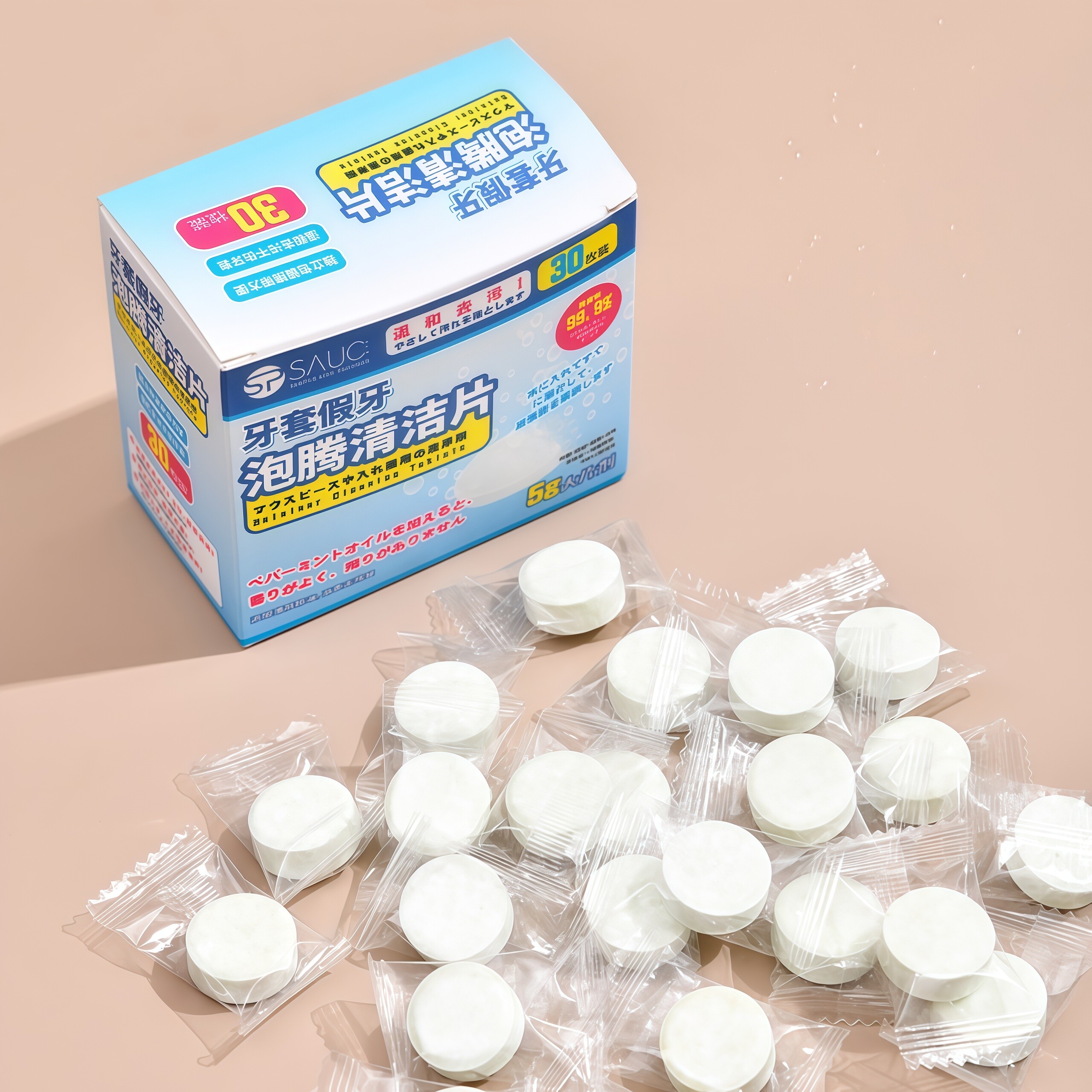 隐形牙套假牙泡腾清洁片90枚独立包装去牙渍正畸保持器义齿清洗剂