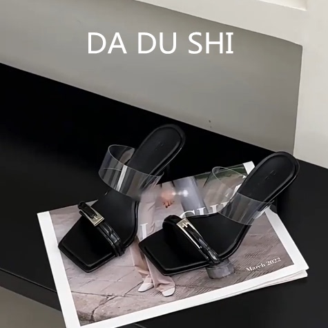 羊皮版~性感漆皮细跟半拖