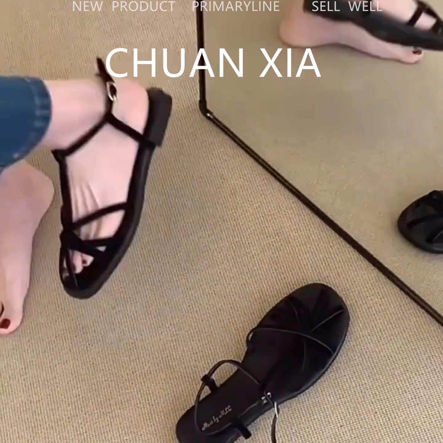 羊皮版~韩系小众平底凉鞋女真皮镂空包头罗马鞋时尚设计感凉拖鞋