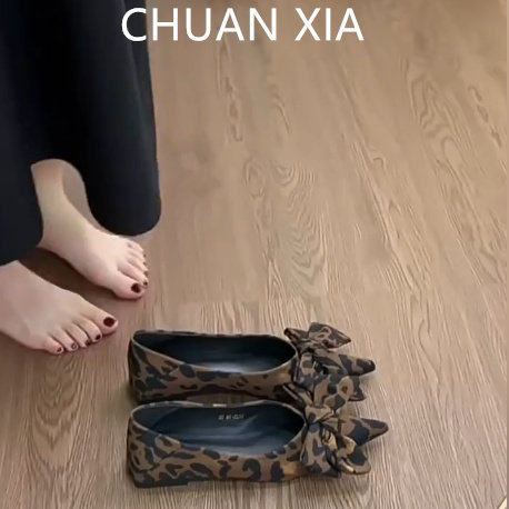 羊皮版！韩系御姐平底尖头瓢鞋女配裙子软底玛丽珍鞋豹纹真皮单鞋