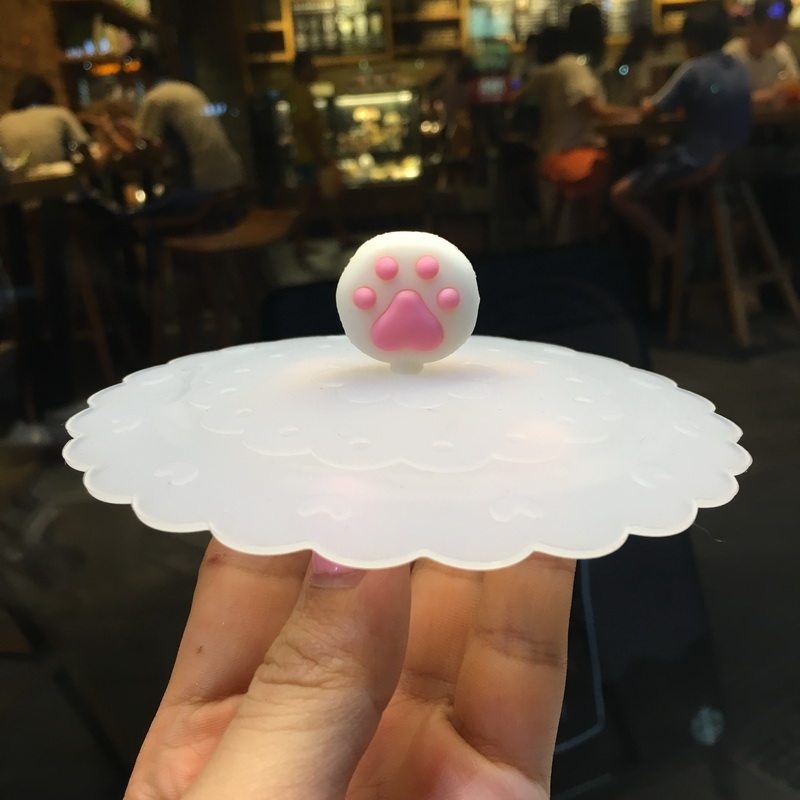 有猫 白色微透通用杯盖 中号12CM FDAB无毒硅胶盖子 猫爪可爱耐摔