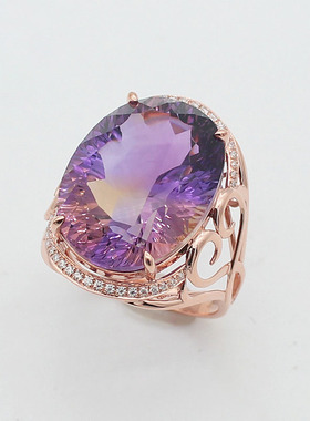 俄罗斯585紫金椭圆宽面戒指豪华轻奢个性首饰14K玫瑰金高级感戒指