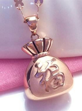 俄罗斯585紫金福袋吊坠女款简约大方气质镀14K彩金玫瑰金潮流项链