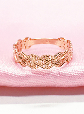 俄罗斯585紫金镀18K玫瑰金车花闪亮时尚韩版百搭女开口可调节戒指