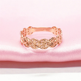 俄罗斯585紫金镀18K玫瑰金车花闪亮时尚韩版百搭女开口可调节戒指