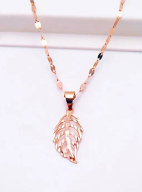 俄罗斯585紫金项链镀14K彩金玫瑰金百搭小众镂空枫叶吊坠女款礼物